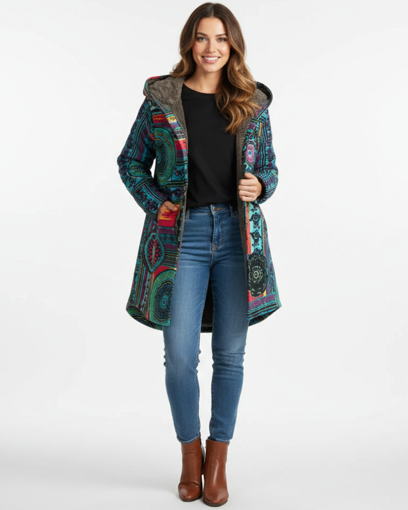 Noelle Casaco Mulher com Capuz – Estampa Floral Moderna, Calor de Inverno & Estilo Urbano