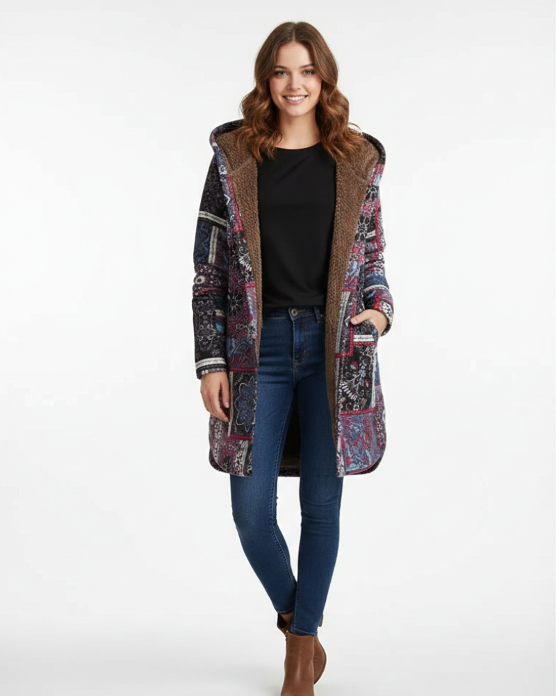 Noelle Casaco Mulher com Capuz – Estampa Floral Moderna, Calor de Inverno & Estilo Urbano