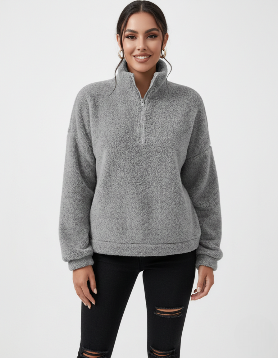 Noime Pull Polaire Femme – Pull Doux à Demi-Zip avec Col Montant et Coupe Décontractée