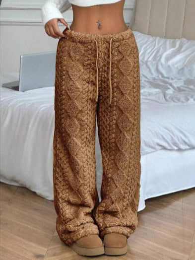 Valerie Pantalon Femme – Pantalon Ample en Peluche Jacquard Doux & Élégant pour Automne/Hiver