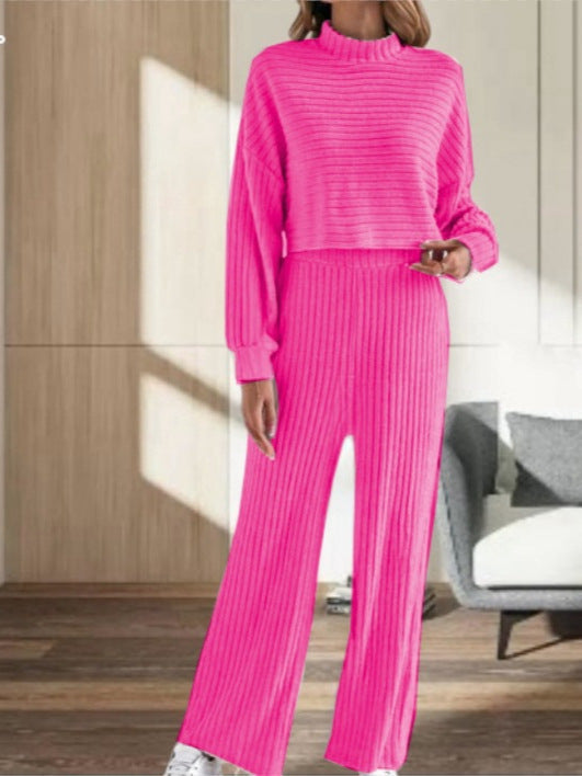 Brielle Ensemble Femme – Ensemble Maille à Col Montant & Pantalon Ample Taille Haute Automne/Hiver