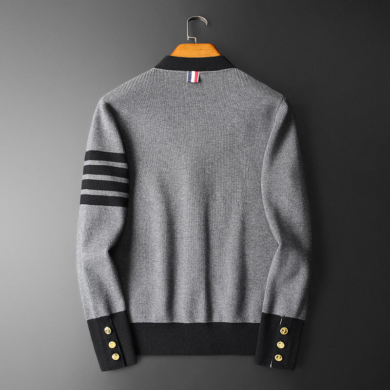 Cardigan in cashmere da uomo Hans - Elegante, a righe con scollo a V, bottoni dorati e pratiche tasche
