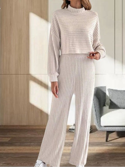 Brielle Ensemble Femme – Ensemble Maille à Col Montant & Pantalon Ample Taille Haute Automne/Hiver