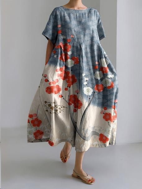 Sareno Robe Midi Femme – Robe Fleurie Légère avec Col Rond & Coupe Confortable