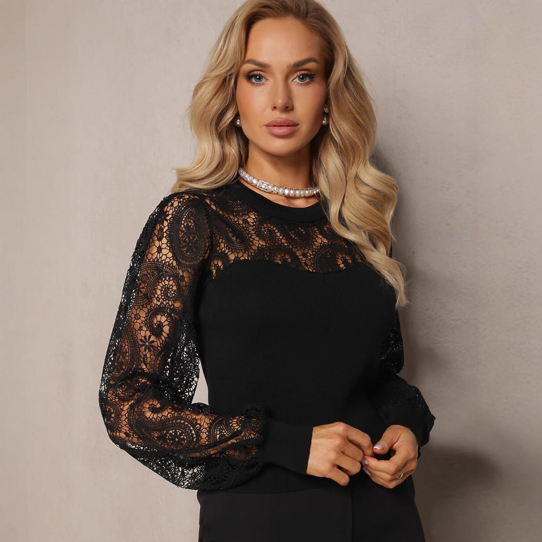 Eliana Pull Femme – Pull Ajouré avec Détails en Dentelle, Manches Longues & Coupe Élégante