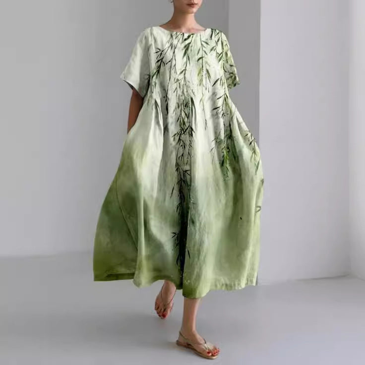 Sareno Robe Midi Femme – Robe Fleurie Légère avec Col Rond & Coupe Confortable