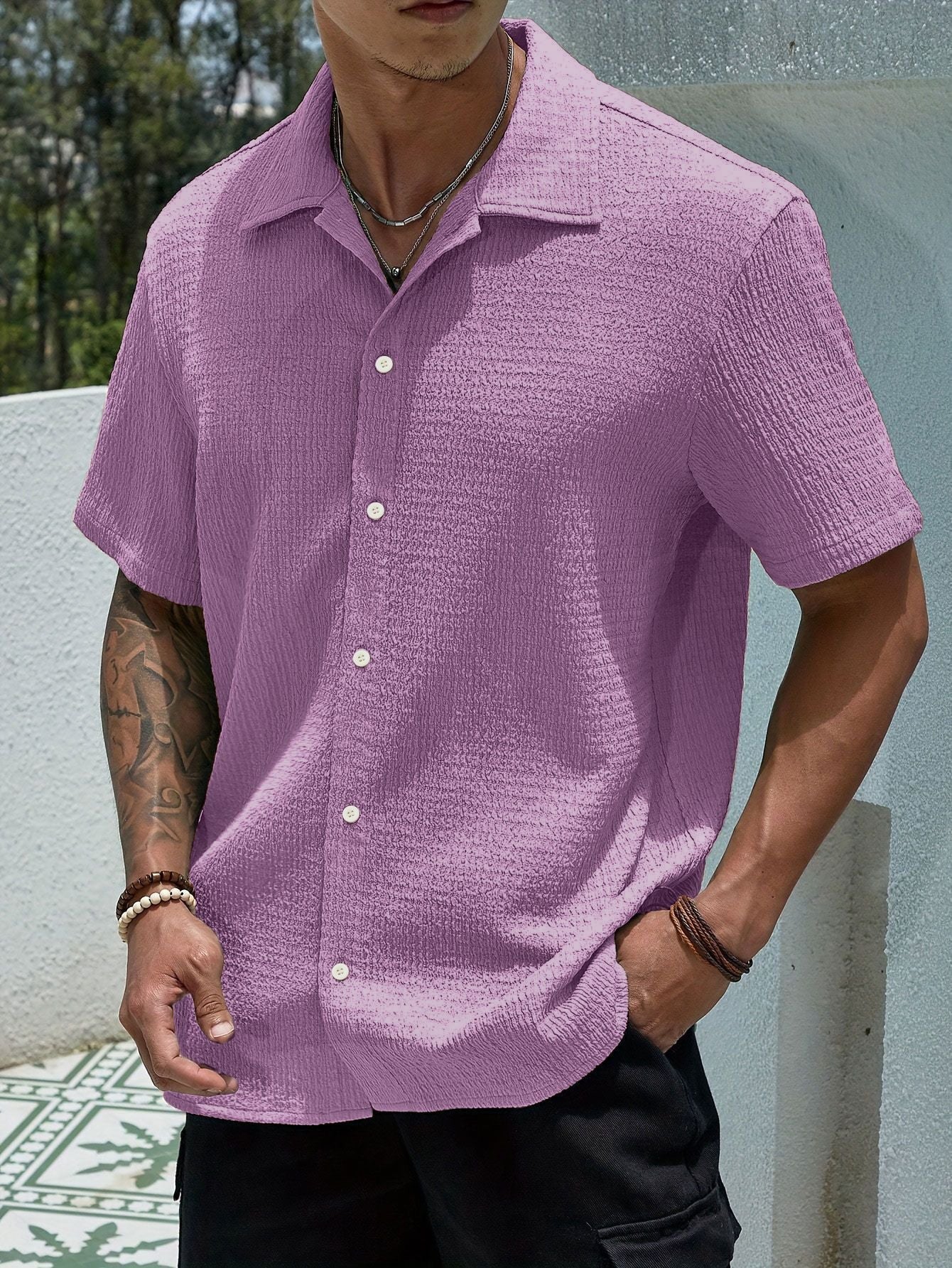 Camicia da uomo Marjhun: camicia testurizzata con bottoni, elegante e comoda, per un look casual