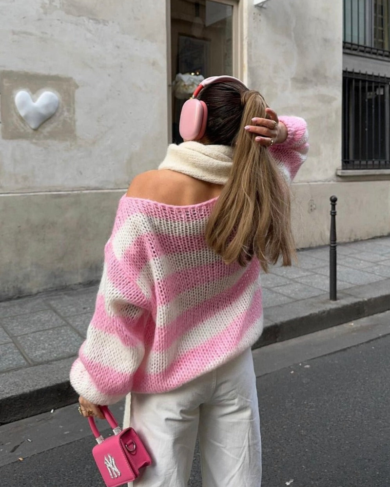 Maglione lavorato a maglia da donna Louisa – Maglione oversize a righe in materiale morbido con un design alla moda