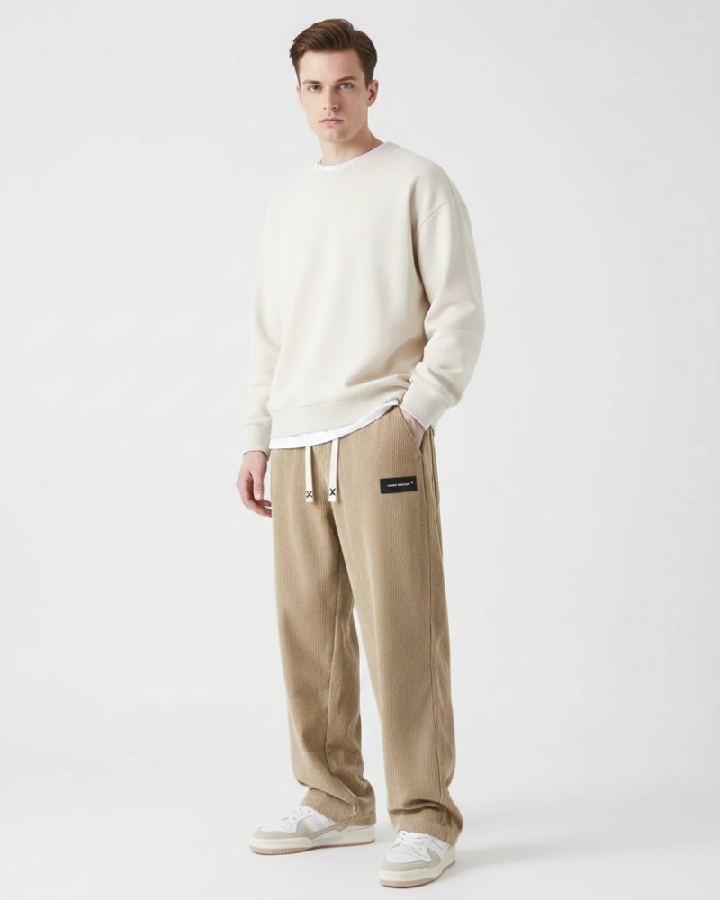 Quinnell Pantalon Homme Velours Côtelé – Taille Ajustable, Confort Chaud & Style Moderne