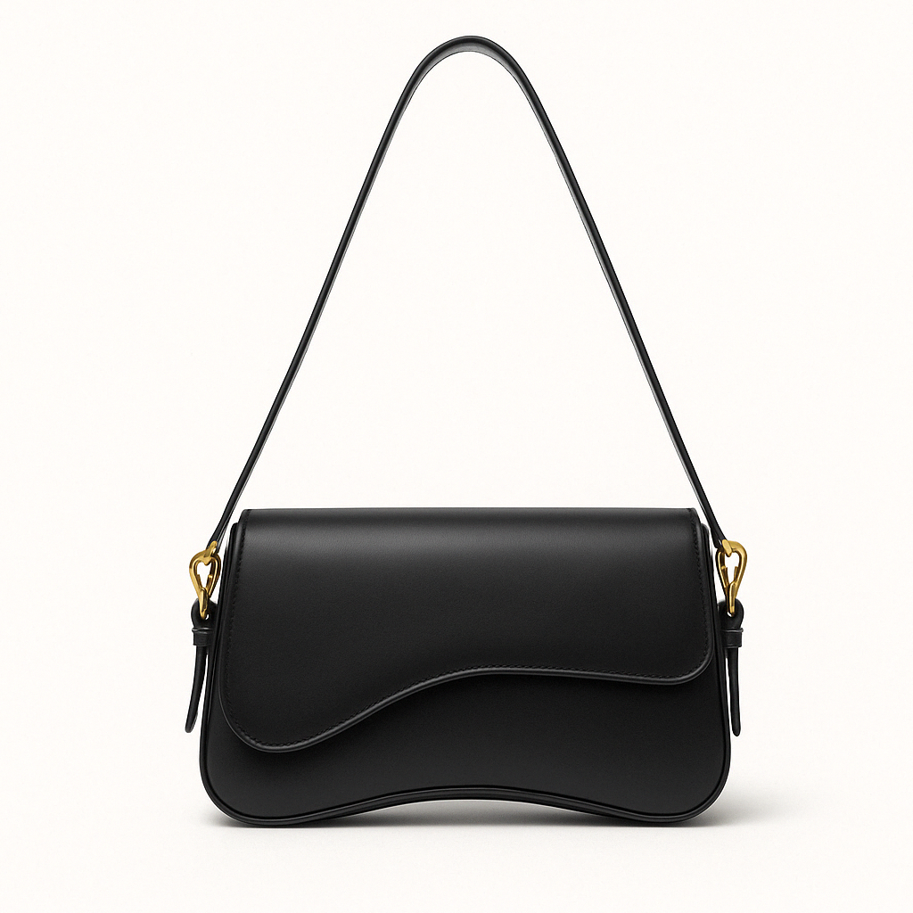 Hadley Sac Baguette Femme – Cuir Vegan Lisse avec Silhouette Asymétrique & Détails Dorés Élégants