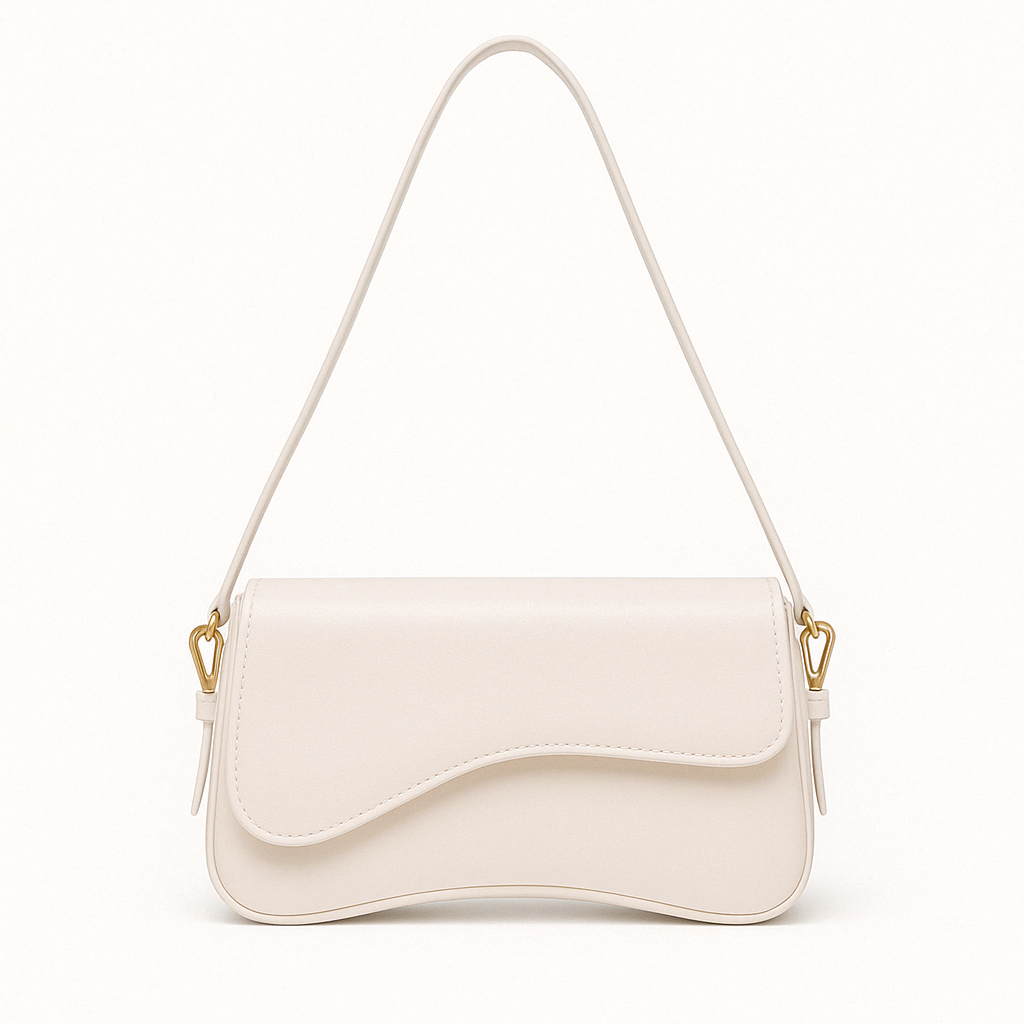 Hadley Sac Baguette Femme – Cuir Vegan Lisse avec Silhouette Asymétrique & Détails Dorés Élégants