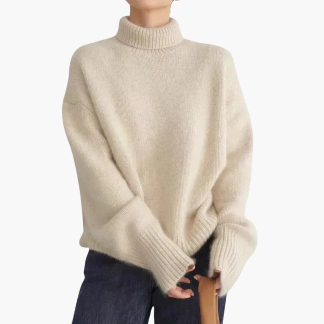 Lucy Pull Femme à Col Roulé – Tricot Côtelé Doux à Manches Longues avec Col Haut