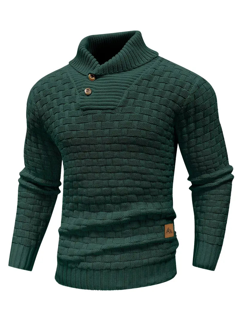 Aaron Pull Homme Col Montant – Maille Épaisse, Chaud & Élégant avec Boutons en Bois