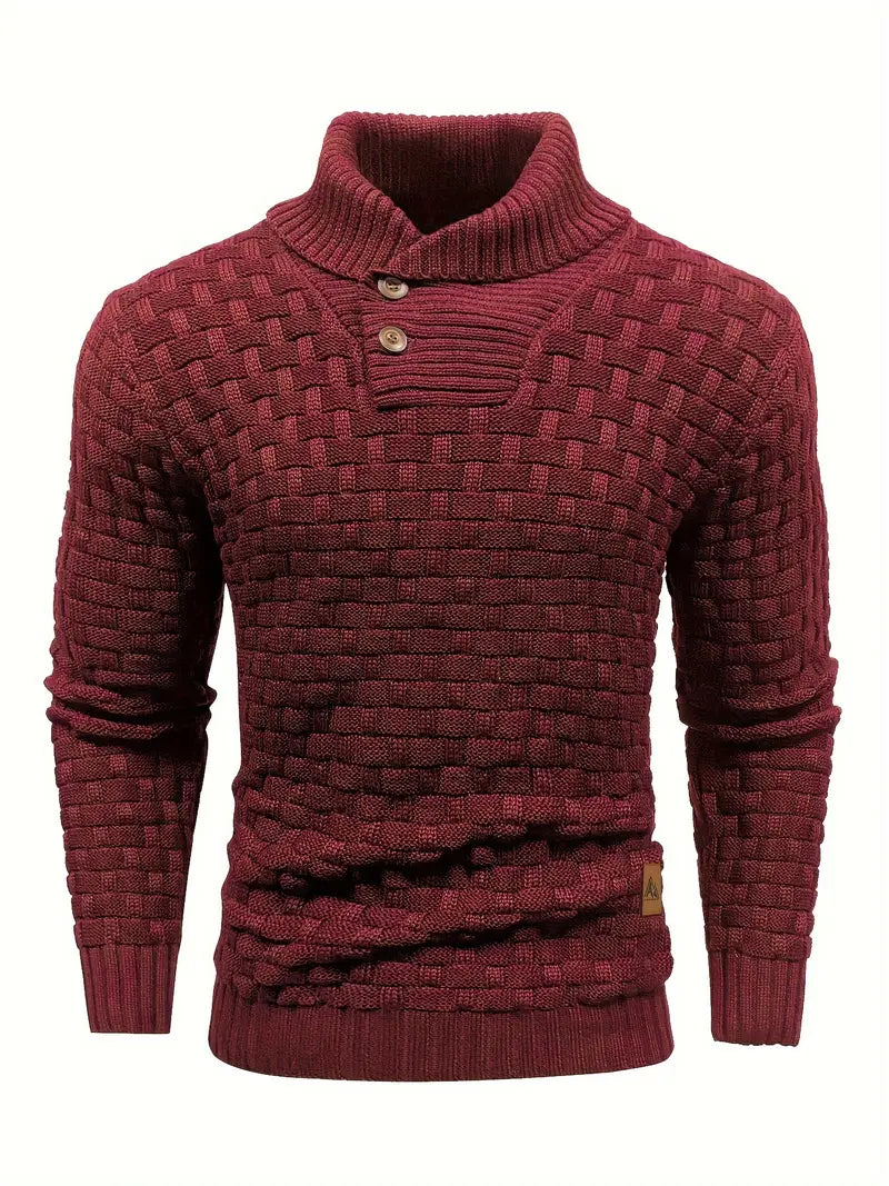 Aaron Pull Homme Col Montant – Maille Épaisse, Chaud & Élégant avec Boutons en Bois