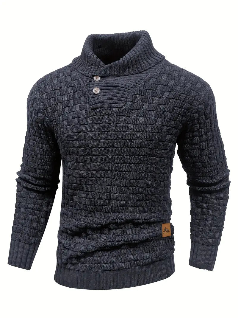 Aaron Pull Homme Col Montant – Maille Épaisse, Chaud & Élégant avec Boutons en Bois