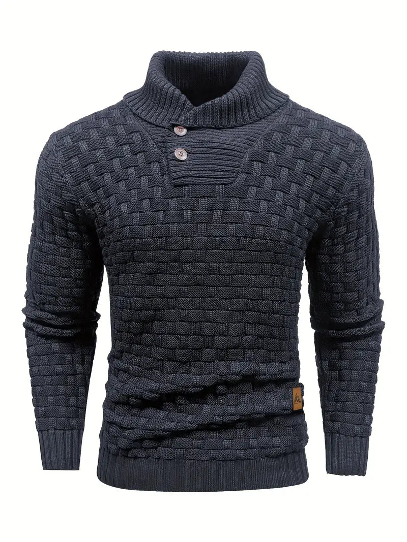 Aaron Pull Homme Col Montant – Maille Épaisse, Chaud & Élégant avec Boutons en Bois