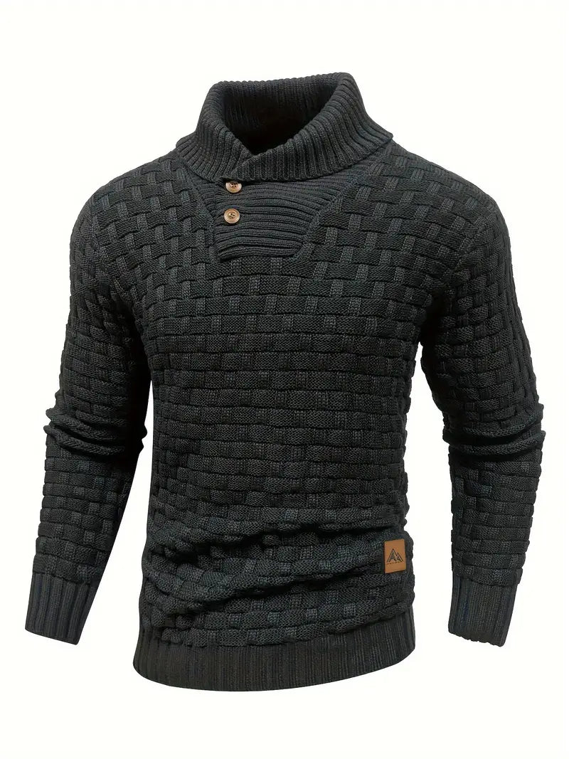 Aaron Pull Homme Col Montant – Maille Épaisse, Chaud & Élégant avec Boutons en Bois