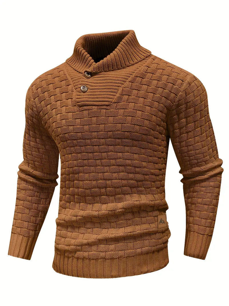 Aaron Pull Homme Col Montant – Maille Épaisse, Chaud & Élégant avec Boutons en Bois