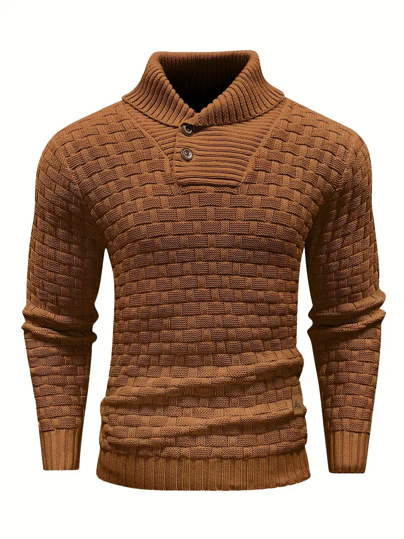 Aaron Pull Homme Col Montant – Maille Épaisse, Chaud & Élégant avec Boutons en Bois