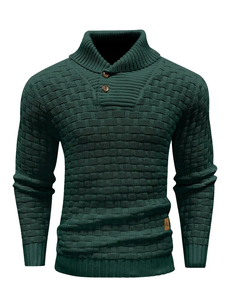 Aaron Pull Homme Col Montant – Maille Épaisse, Chaud & Élégant avec Boutons en Bois
