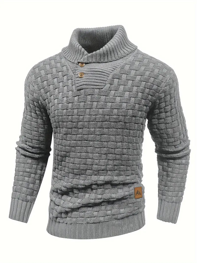 Aaron Pull Homme Col Montant – Maille Épaisse, Chaud & Élégant avec Boutons en Bois