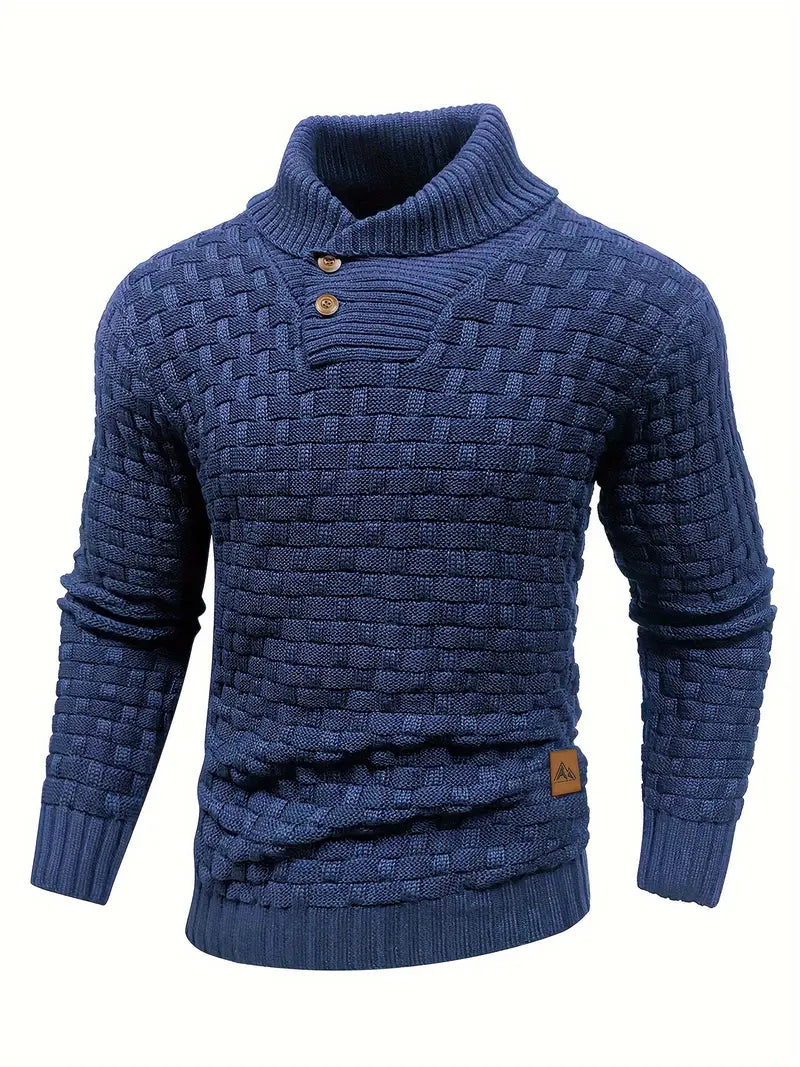 Aaron Pull Homme Col Montant – Maille Épaisse, Chaud & Élégant avec Boutons en Bois