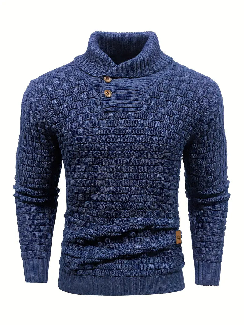 Aaron Pull Homme Col Montant – Maille Épaisse, Chaud & Élégant avec Boutons en Bois