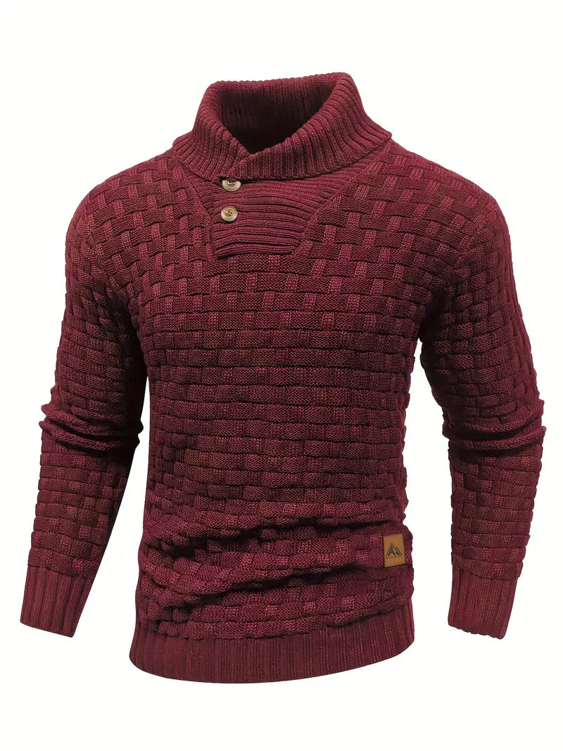 Aaron Pull Homme Col Montant – Maille Épaisse, Chaud & Élégant avec Boutons en Bois