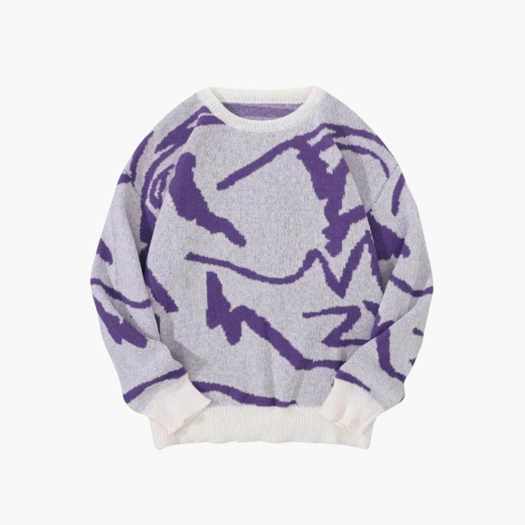 Carl Pull Homme en Maille – Pull à Motif Abstrait avec Ourlet et Poignets Côtelés pour l’Automne/Hiver