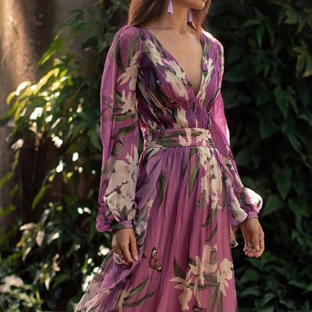 Abito lungo da donna Natalia – Eleganza estiva, poliestere leggero e vestibilità fluida, viola