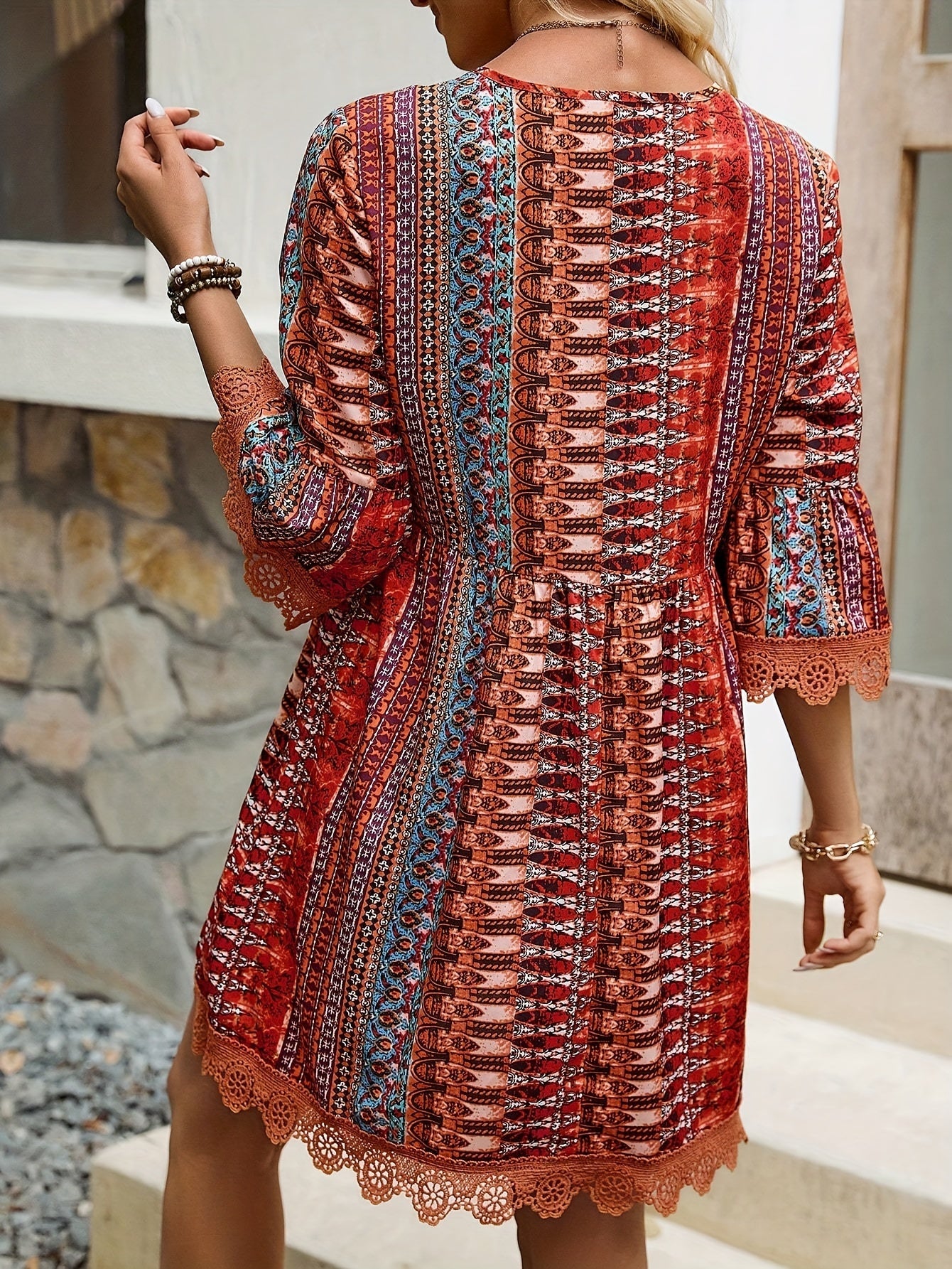 Abito bohémien da donna Rayzella - Abito chic e colorato con maniche a 3/4 e taglio fluido per l'estate