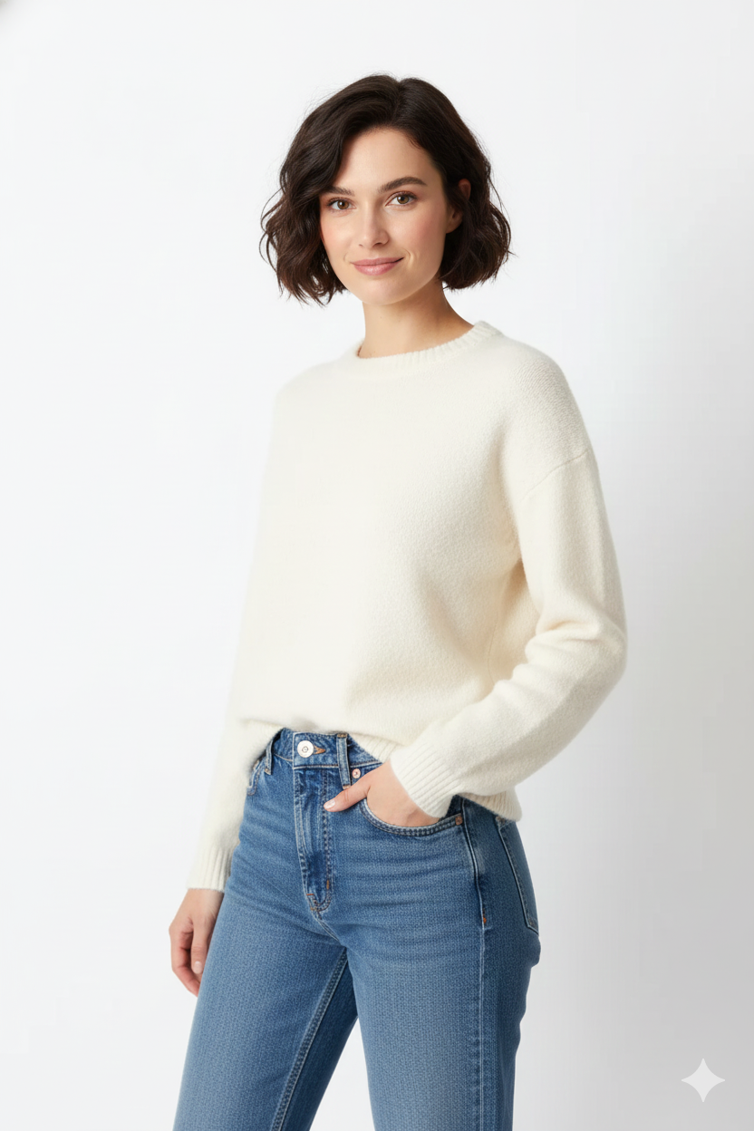 Riam Oversized Women's Sweater – Soft Knit with Balloon Sleeves, Round Neck & Elegant Fit