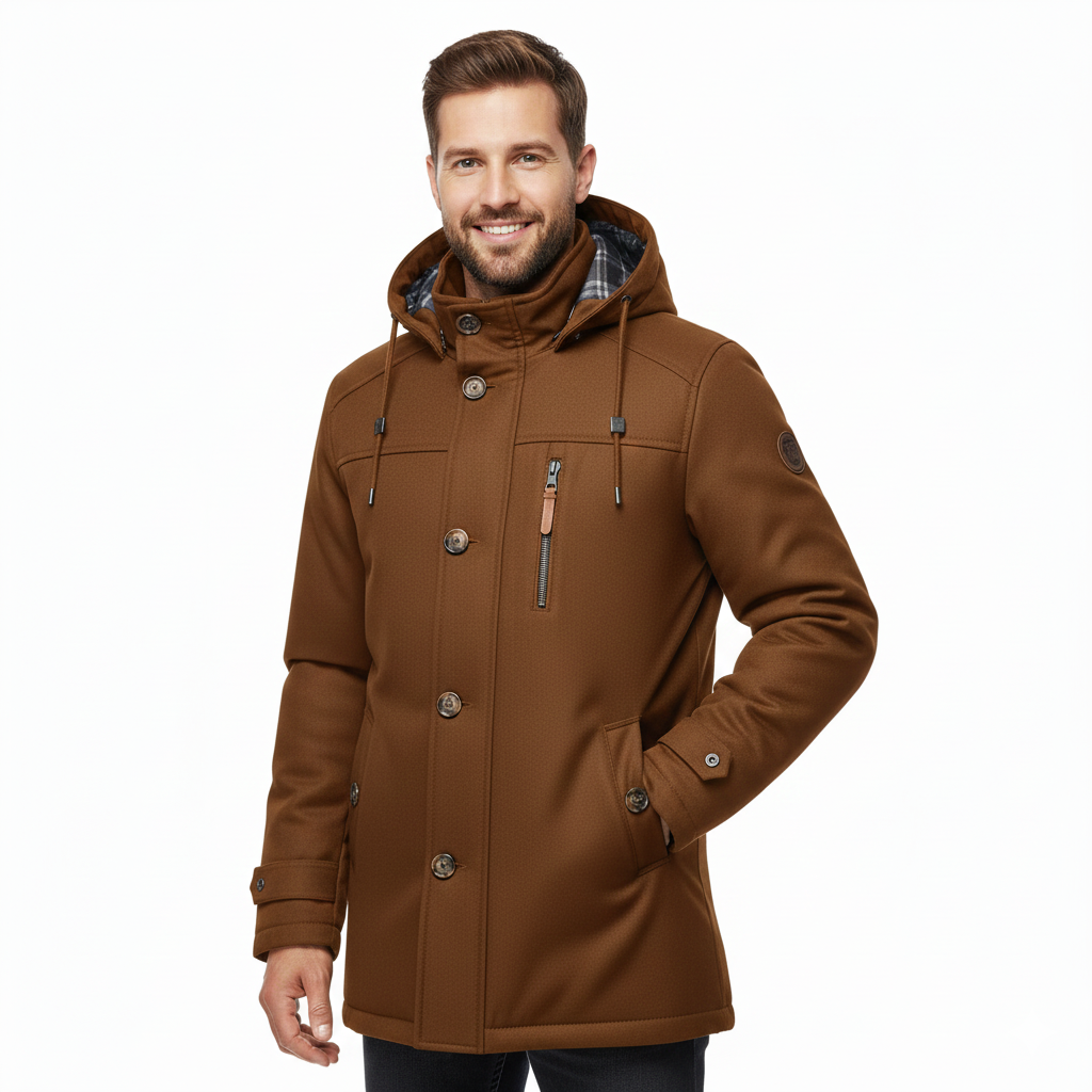 Ricardo Vinterjakke til Mænd – Slim Fit Frakke med Hætte, Praktiske Lommer & Moderne Finish