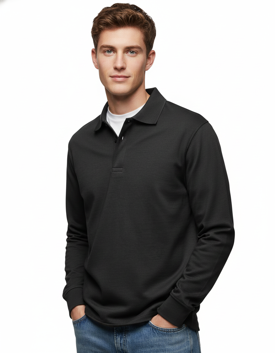 River Polo Long Sleeve Men – Comfortable Polo in Blended Cotton with Straight Cut
