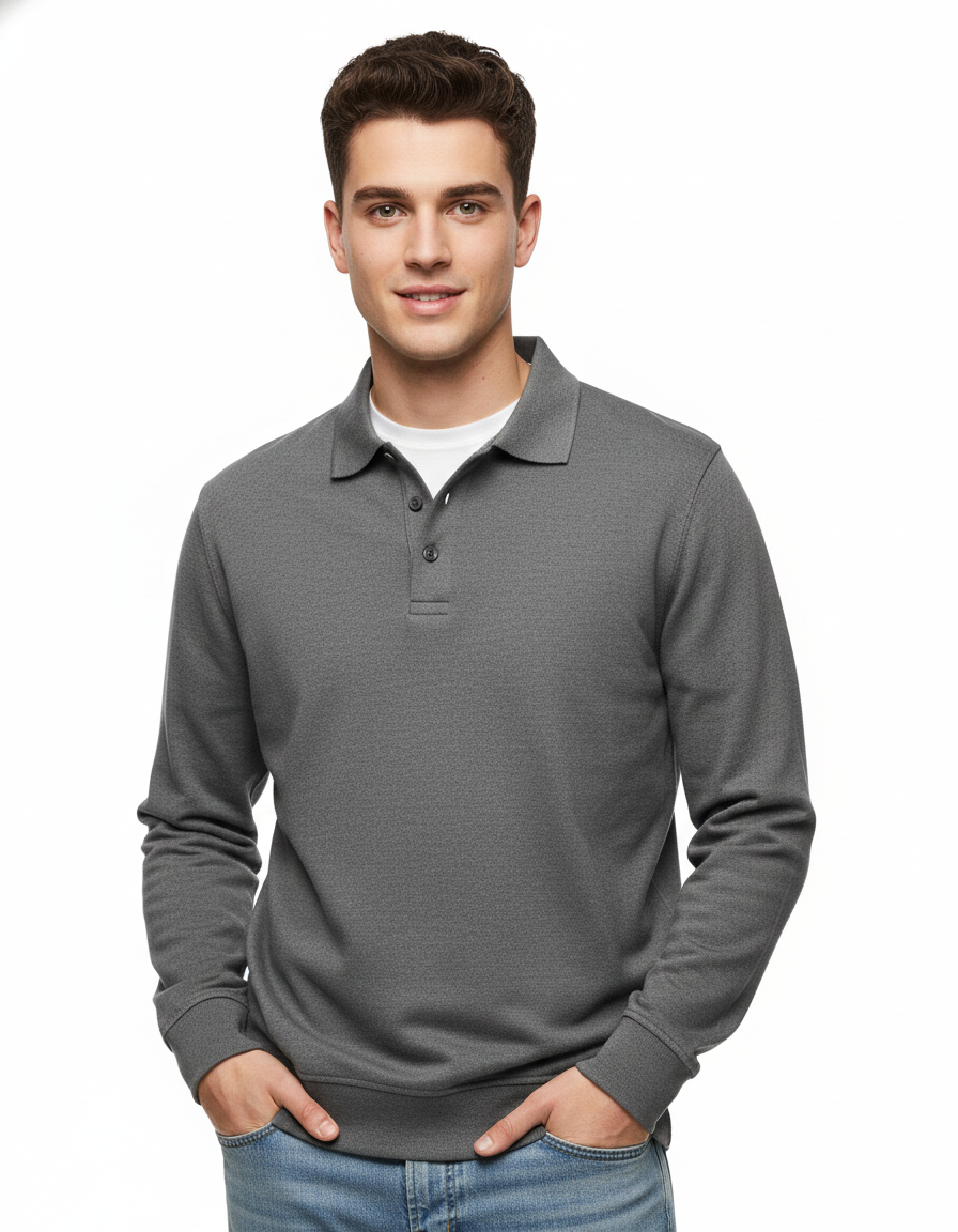 River Polo Long Sleeve Men – Comfortable Polo in Blended Cotton with Straight Cut