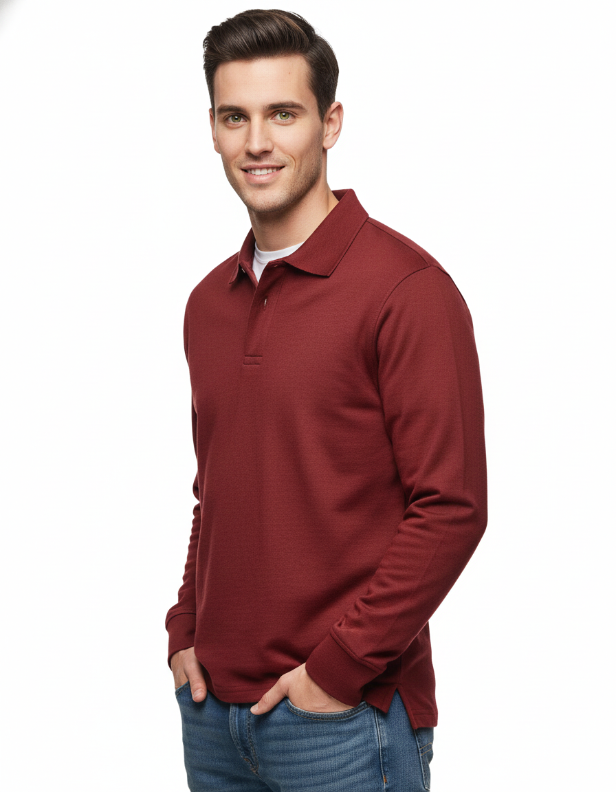 River Polo Long Sleeve Men – Comfortable Polo in Blended Cotton with Straight Cut