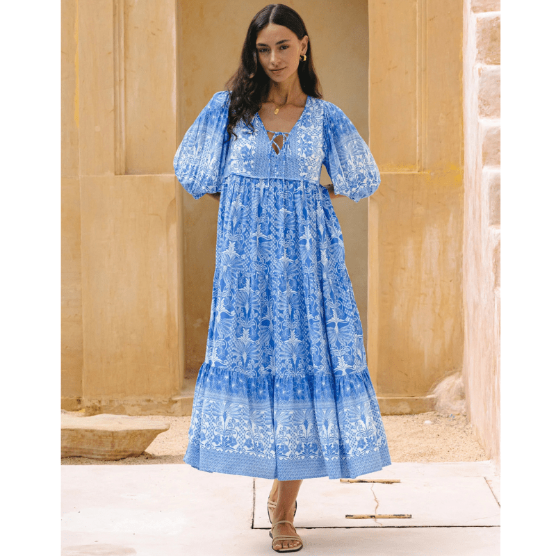 Abito lungo Rosina Looksy – Stampa bohémien astratta e vestibilità fluida a strati