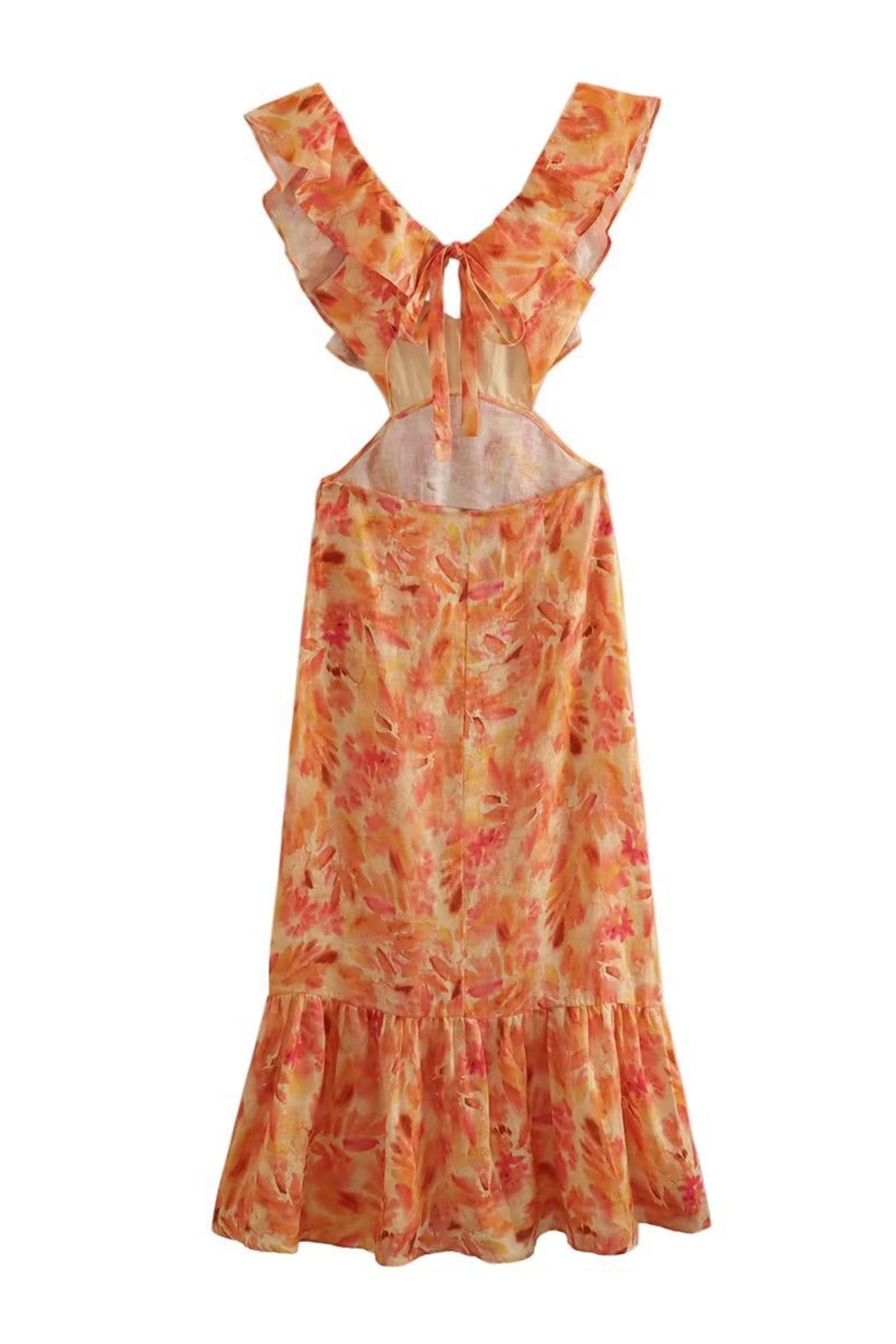 Abito lungo da donna Amara - Abito estivo senza maniche con spalline arricciate ed elegante scollo a V