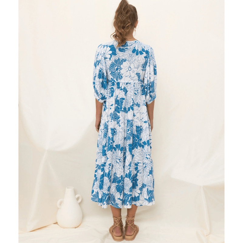 Abito midi Runa Looksy – Stampa floreale e maniche a sbuffo leggere estive
