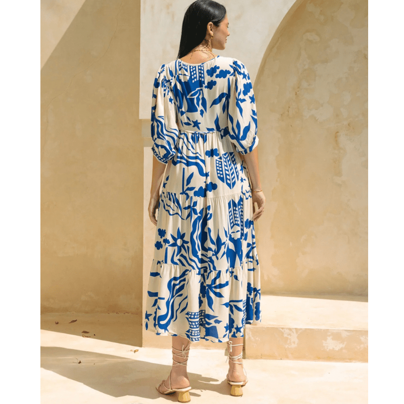 Abito midi Runa Looksy – Stampa floreale e maniche a sbuffo leggere estive