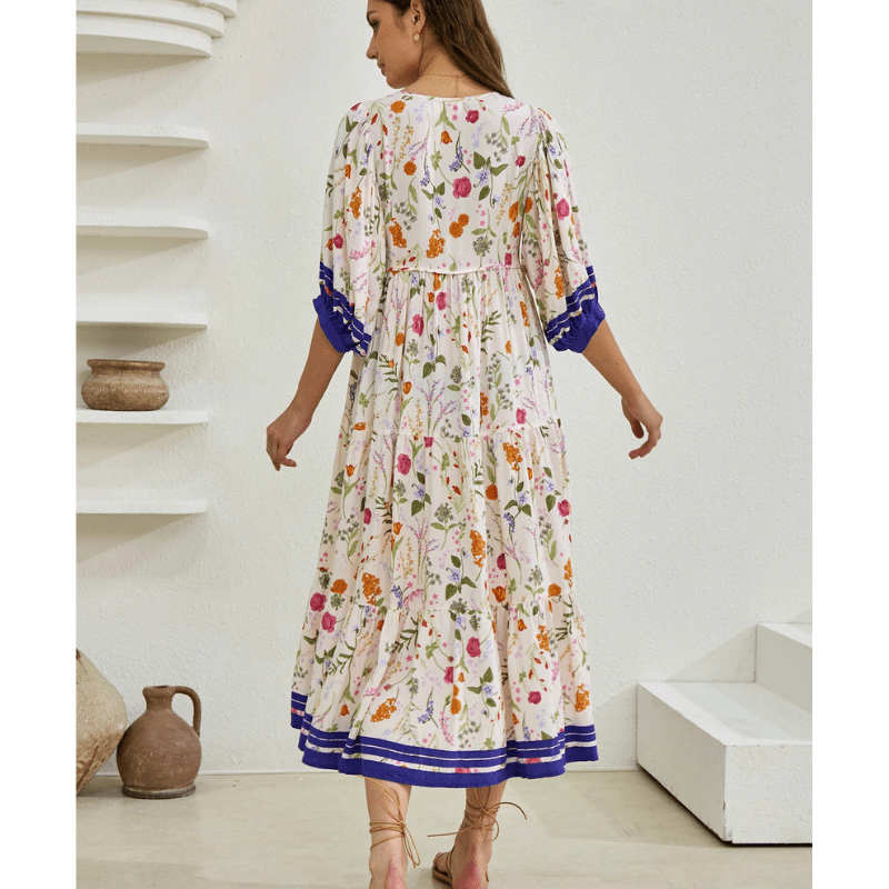 Abito midi Runa Looksy – Stampa floreale e maniche a sbuffo leggere estive