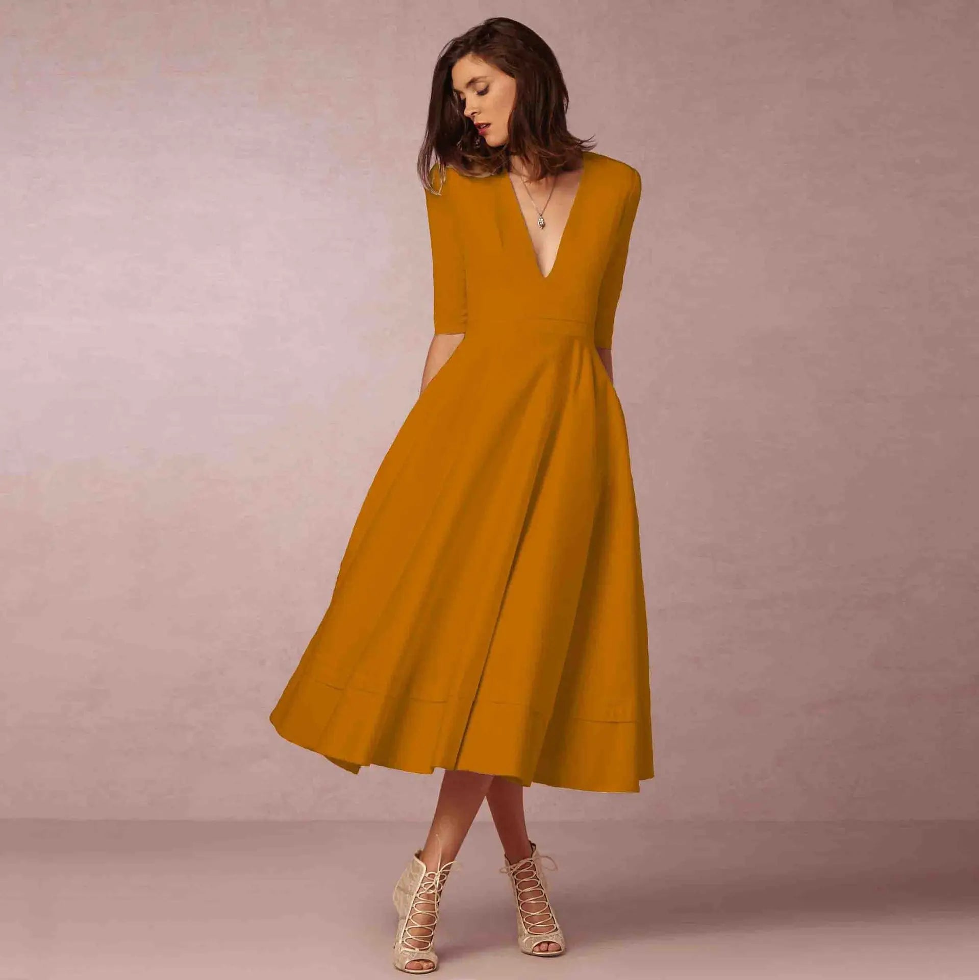 Ivoire Robe Midi Femme – Robe Cintrée en Coton avec Coupe Élégante