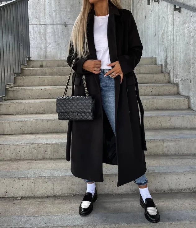 Talia Manteau Long Femme – Trench Hiver Élégant avec Ceinture & Doublure Chaude