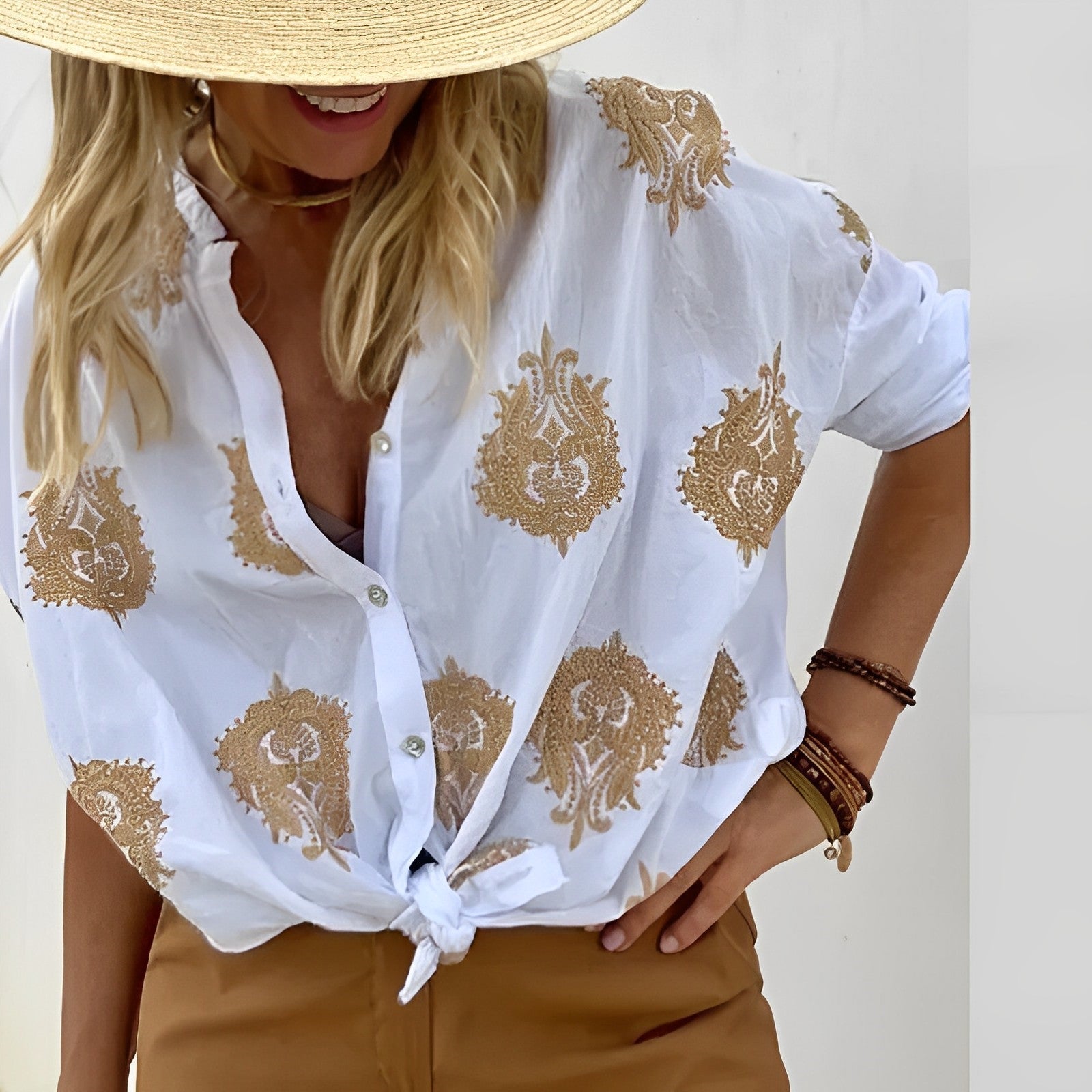 Camicetta bohémien da donna Agnes - Top estivo leggero con vestibilità rilassata e stile bohémien femminile