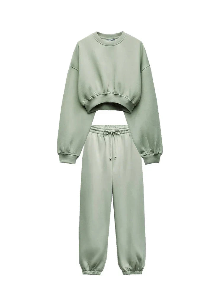 Merel Ensemble Confort Femme – Ensemble Deux Pièces avec Crop Top & Pantalon pour un Style Décontracté et un Confort Absolu