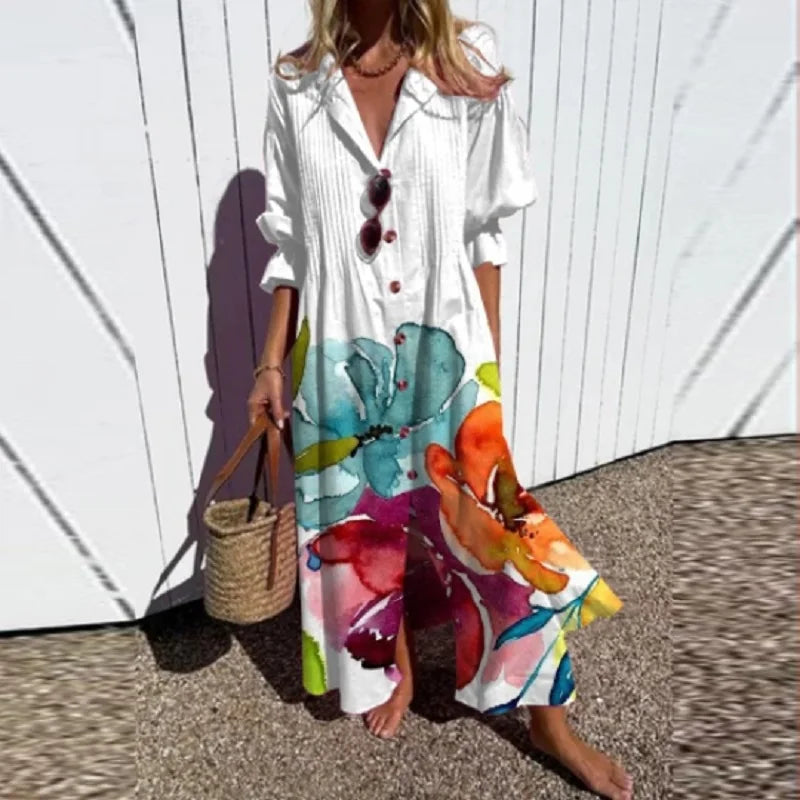 Abito lungo bohémien da donna Melissa - Scollo a V profondo, silhouette fluida e leggera per l'estate