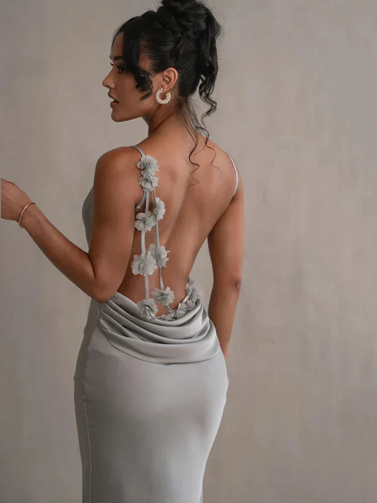 Abito da sera da donna Marie - Lungo in raso, scollo a bandiera, spalline sottili - Abito elegante e aderente per eventi formali