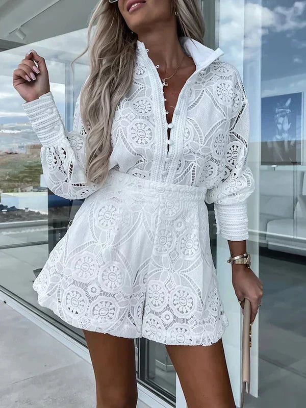 Completo in pizzo da donna Maélie - Completo estivo in stile Ibiza con top e pantaloncini leggeri