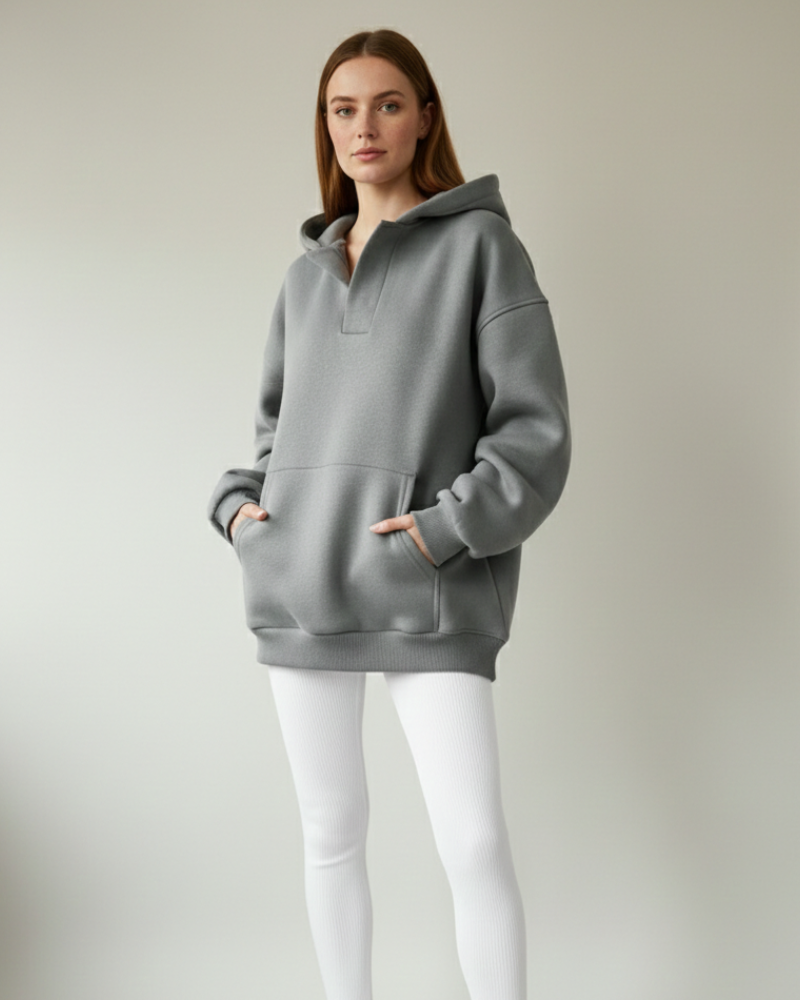 Gianna Hoodie Damen Oversize V-Ausschnitt – Moderner Komfort Fleece Kapuzenpullover