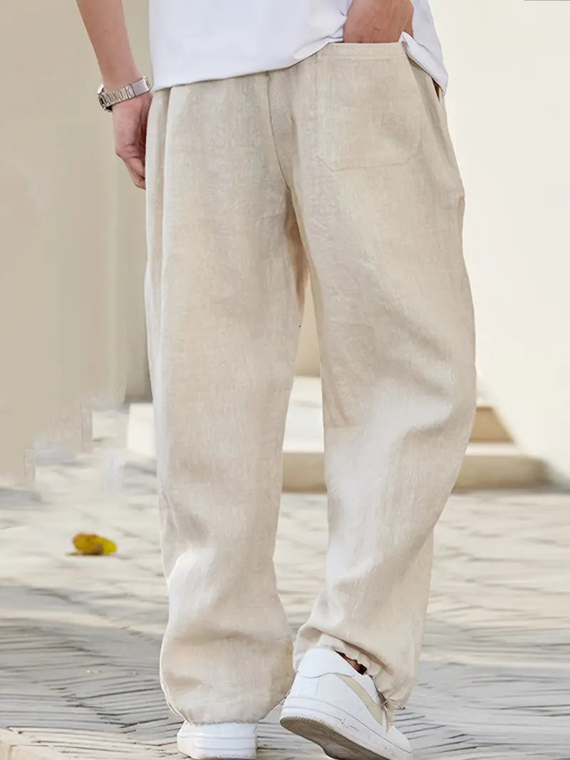 Pantaloni in lino da uomo Liam - Pantaloni estivi larghi, traspiranti e resistenti